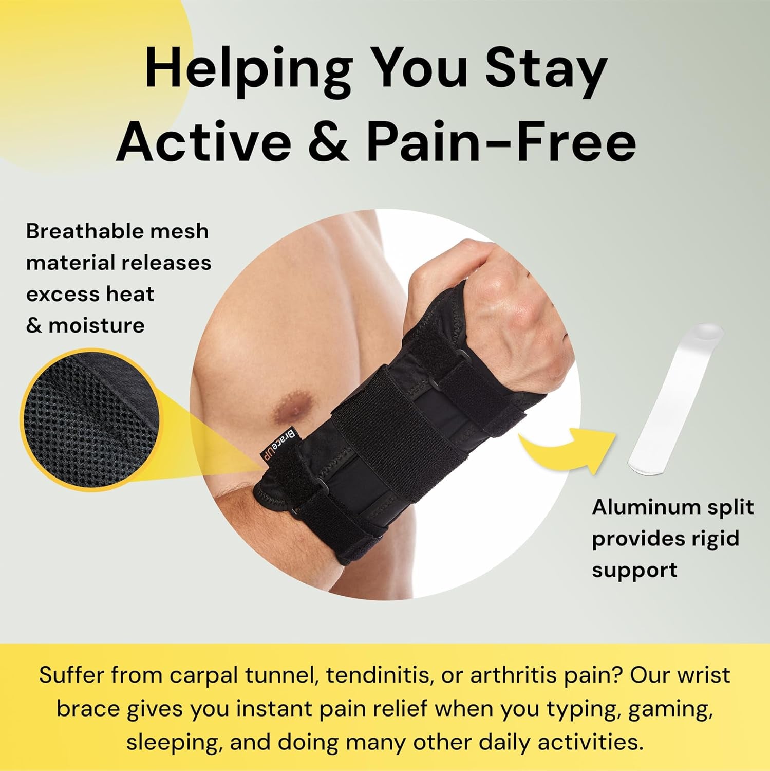 Carpal Tunnel Wrist Brace for Men and Women - Metal Wrist Splint for Hand and Wrist Support and Tendonitis Arthritis Pain Relief